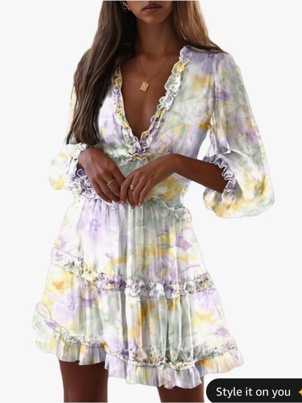 Deep V-Neck Long Sleeve Backless Mini Dress - Picture 3 of 6